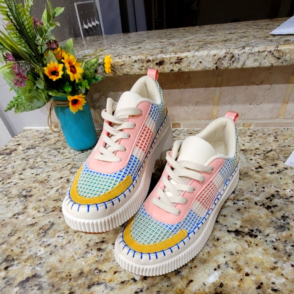 Nicole Miller Colorful Grid Pattern Sneakers